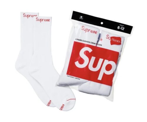 SUPREME HANES WHITE CREW SOCKS 4PACK